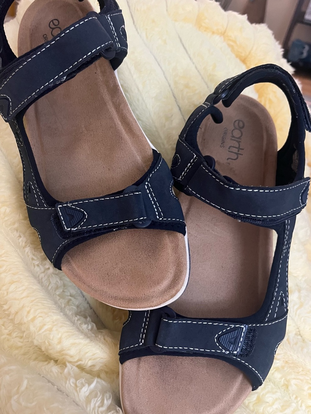Earth Origins Blue Strappy Comfort Sandal with tan Footbed